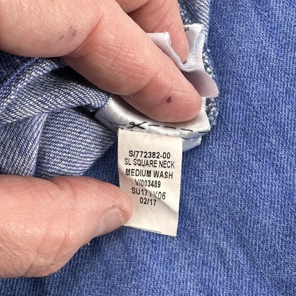 Old Navy Jumpsuit Blue Chambray Denim Pockets XL Elastic Waist Square Neck - Picture 3 of 16